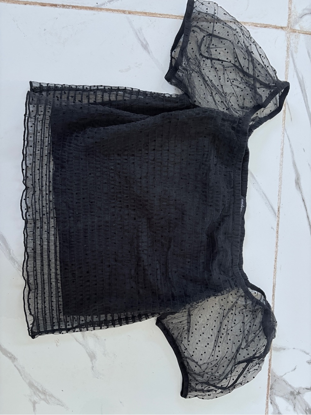 Ambiance Black Sheer Polka Dot Puff Sleeve Blouse